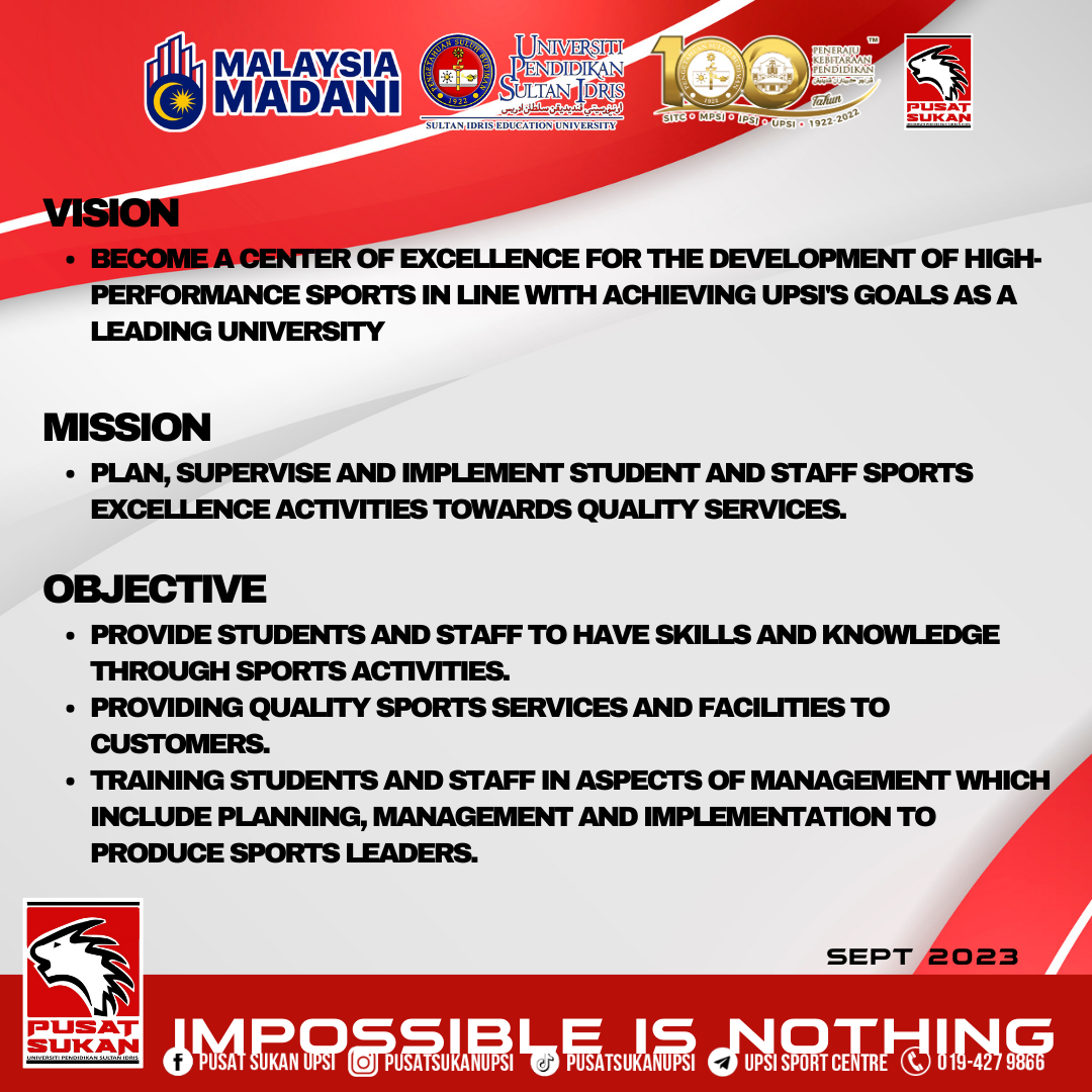 Vision Mission Objective UPSI Pusat Sukan